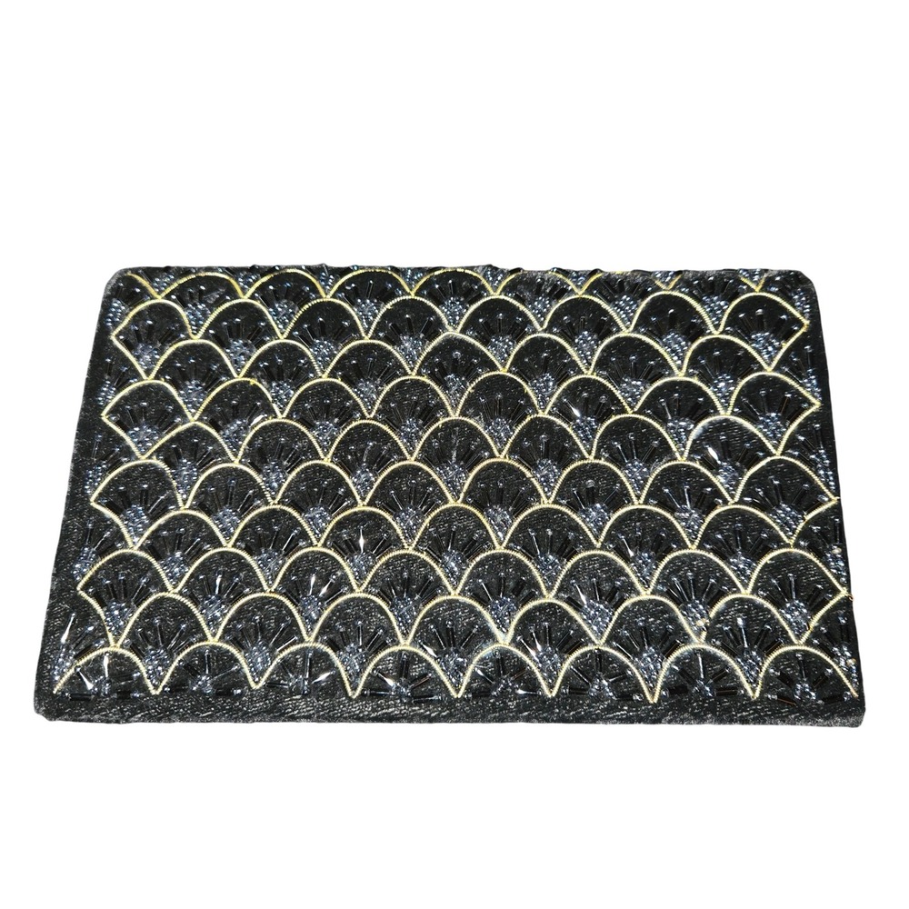 Black & Gold Scallop Beaded Clutch Women's 8"X5"X1.75"‎ Art Deco Evening Bag